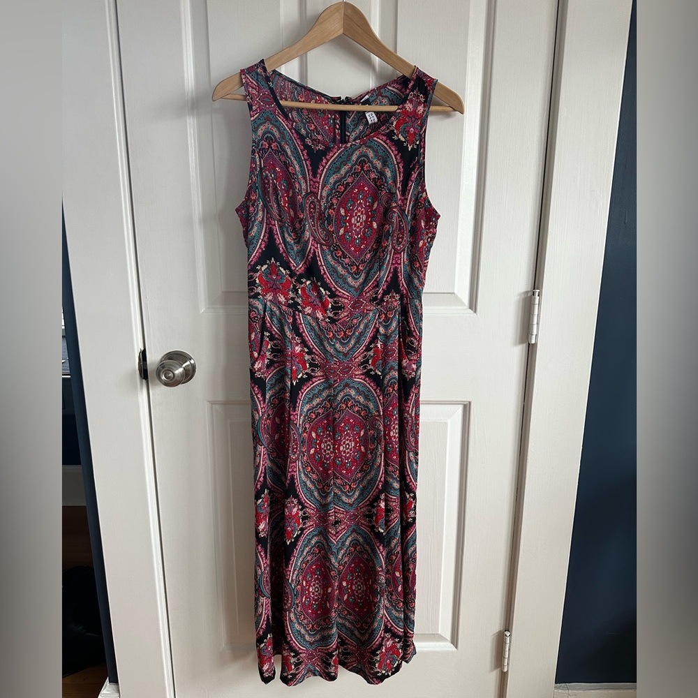 Design Lab by Lord & Taylor Red Paisley Wide Leg Jumpsuit, Size Small